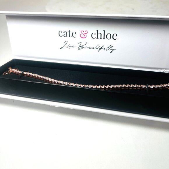 CZ Tennis Bracelet 18k Rose Gold-Plated Cate & Chloe Cubic Zirconia Crystals - Picture 6 of 7